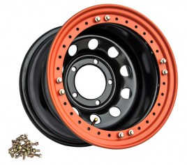 Диск УАЗ стальной черный 5x139,7 8xR15 d110 ET-24 с бедлоком (оранжевый) OFF-ROAD Wheels
